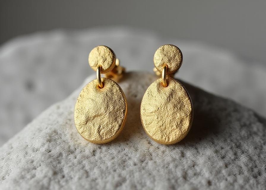 Gold drop earrings shaped like coastline rock formations