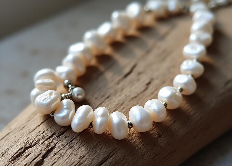 Handcrafted necklace with irregular sea pearls and silver detailing