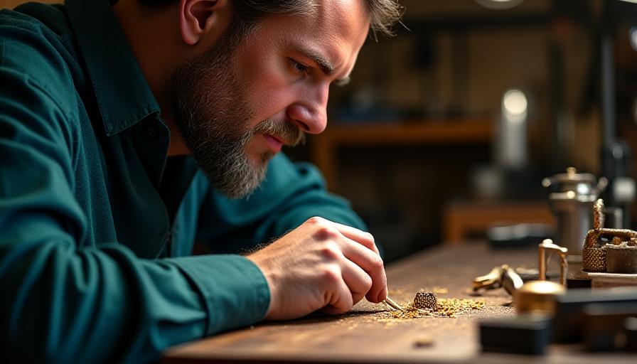 Master jeweler at work in the Brandywell Road studio
