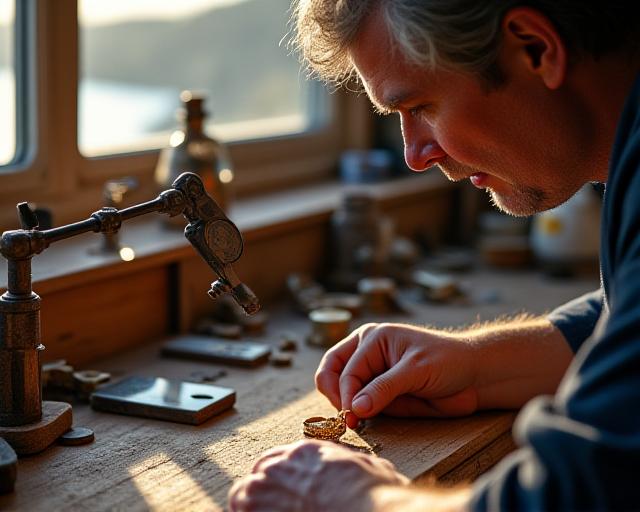 A master jeweler meticulously restoring an antique Victorian ring